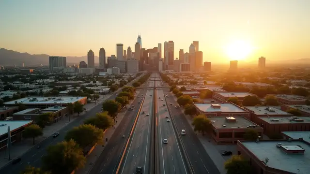 Aerial view of Phoenix, Arizona at sunset